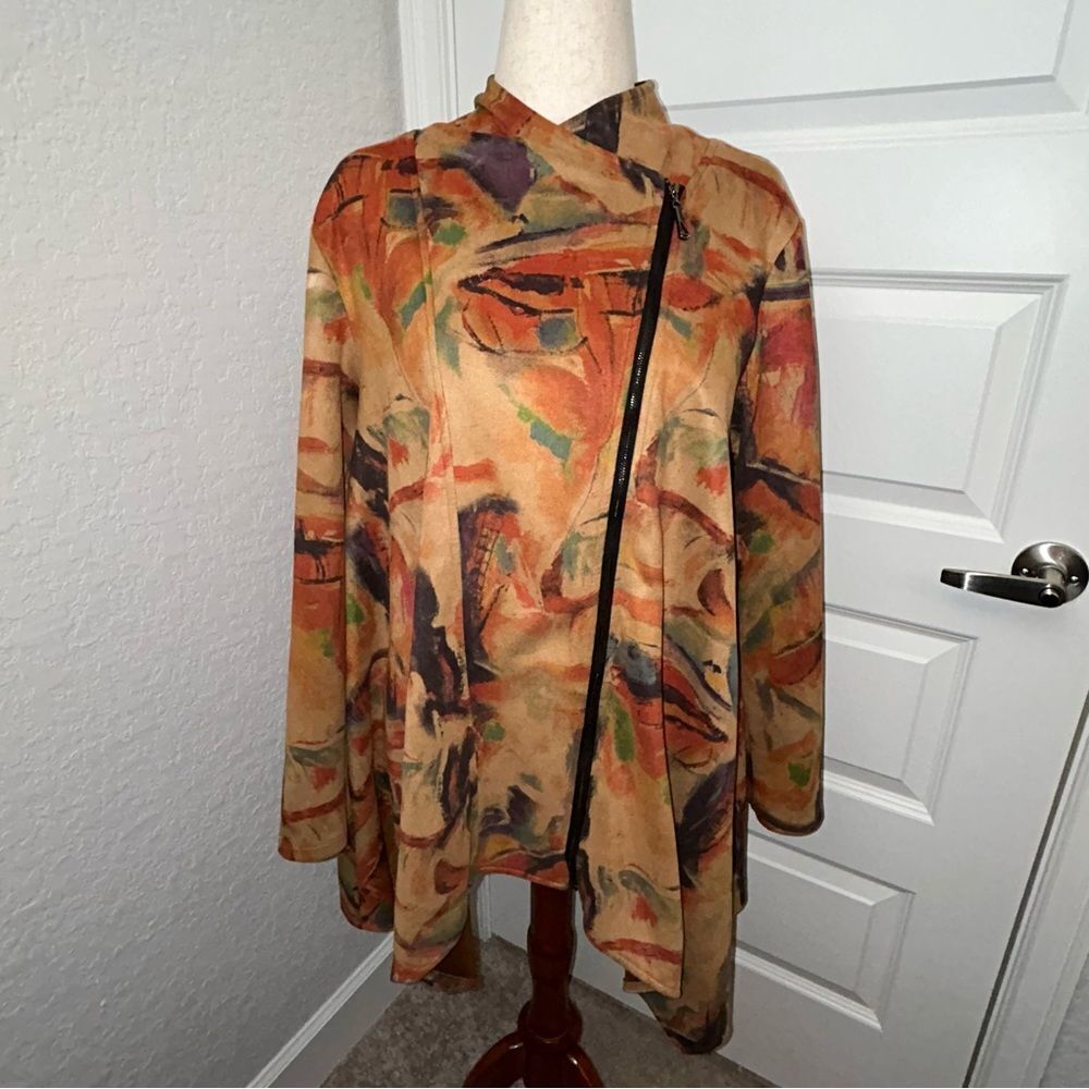Feratelli Zipper Front Long Sleeves Asymmetrical Lagenlook Swing Jacket